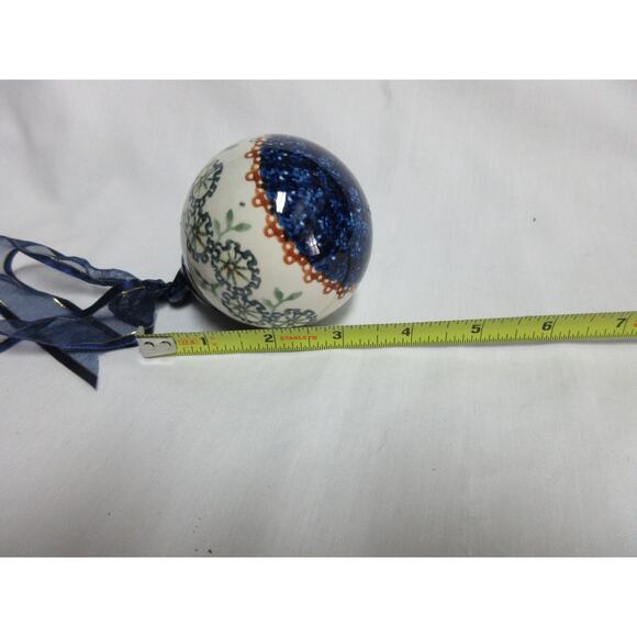 Polish Pottery Handcrafted Ceramic Ornament BLUE FLORAL Design 3 Inches - Picture 6 of 6